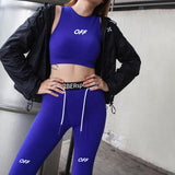 X01213C women letter print tracksuit women sleeveless tank drawstring leggings elastic sporty fitness skinny streetwear outfits