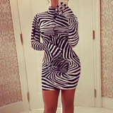 Phoenix Fashion sexy print long sleeve dress+Personalised striped half-high-necked long-sleeved dress