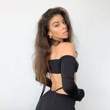 sexy off shoulder tracksuit high street solid top and biker shorts two piece set women fitness sport suit