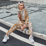 Hot style women sexy two-piece sets+Casual long sleeve printed leopard print hoodie suit