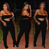 X01203C Off Shoulder Sexy Bodycon Matching Sets Women Sleeveless Club Party Two Piece Outfits Bodycon Top And Stacked Pants Set