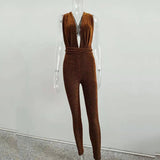 Phoenix Hot style jumpsuit sexy deep V tight back drape onesie casual Suspenders + jumpsuits