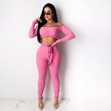 X00363M Hot style fashion casual suit autumn 2021 one-line shoulder long sleeves strapless strappy slimming trousers