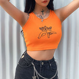 X01057C Angel Print Cropped Sexy Tank Top Women 2021 Summer Streetwear Sleeveless Crop Top