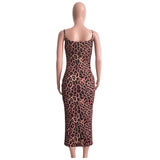 Sexy Cheetah Leopard Print Midi Dress Women Clothes Plus Size Vestido Elegant Spaghetti Strap Bodycon Night Club Dresses