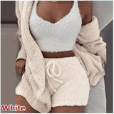 X00896S Phoenix 2021 Autumn Plush home wear leisure 3 - piece pajama long sleeve crop vest shorts set