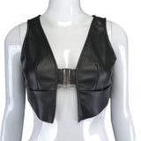 X00342L Phoenix Hot style new arrival sexy slim tank top+Sexy crop cardigan sleeveless leather vest with iron buttons