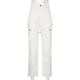 X00551M Autumn 2021 new women's wear featured button hollowed-out detachable loose straight pants casual pants