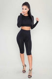 Women Two Piece Set Casual Tracksuits Long Crop Top And Biker Shorts Sets Sports Active Wear