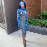 X01075M 2021 autumn/winter women's high-necked long-sleeve tops and Sexy V-neck dress Hot style two pieces set in stock