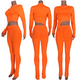 X00380L Phoenix Fashion character style women two-piece sets stand collar long sleeve crop top& long pants