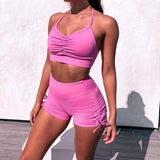 Wholesale summer wear women boutique shopping fitness fold gym casual 2 piece set clothing 2020