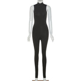 zipper turtleneck jumpsuit women fitness sportswear slim female outfit elastic hight sleeveless fashion streetwear