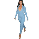 Ribbed Fitness Active Wear Rompers Womens Jumpsuit Zipper V Neck Sexy Fashion Long Sleeve Workout Sports Jumpsuits