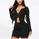 X00102M 2021 women hot sale double zipper long sleeve 2 pieces sets