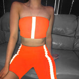 Casual Neon Color Women Biker Two Piece Sets Reflective Active Wear Tracksuit Crop Top And Shorts Matching Set Sports