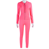 X01353C Casual Sporty Hooded Zipper Women Matching Set Long Sleeve Fashion Workout Tracksuits Skinny Top And Pants Sets