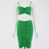 Two Piece Set Women Outfits Crop Top And Skirts Matching Sets Woman 2 Pieces Bandage Pleated Skirt