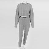 X00548L Phoenix New arrival sport women two-piece set+Plain color sweater suit with round neck and long sleeves