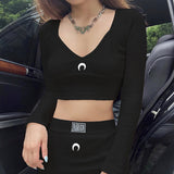 X00142L New autumn/winter 2021 women's wear+V-neck long sleeves belted waist stylish moon embroidered skirt suit