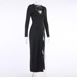 Solid color slim long-sleeved dress+Sexy high slit pin dress High quality fabrics long skirts for ladies