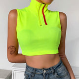 X00568S Summer New Fashion CropTops Women Slim Short Crop Tops Casual Knitted Camis Streetwear Clothes Slim Zipper Slim Sexy