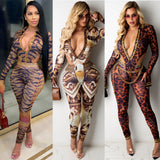 X01051M Sexy deep V-neck women's bodysuit Long sleeves fashion two pieces set Skinny high-elastic outfit in stock