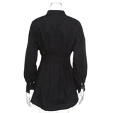 Batwing sleeve white mini dress Women office lady pleated black shirt dress summer high waist slim elegant short dress