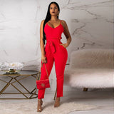 Lace high - waisted solid - color suspender jumpsuit sexy casual clothing