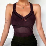 X00105L Sexy brown gauze lady short vest skinny sleeveless underlay the vest low cut & open breast camisole