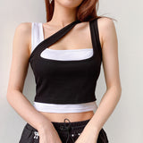 X00198M 2021 new design women's crop tops sexy irregular hollow out shoulder strap short casual not really two two pieces