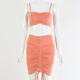 Two Piece Set Women Outfits Crop Top And Skirts Matching Sets Woman 2 Pieces Bandage Pleated Skirt