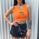 X01057C Angel Print Cropped Sexy Tank Top Women 2021 Summer Streetwear Sleeveless Crop Top