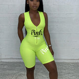 2020 sexy solid color summer new printed sports jumpsuit