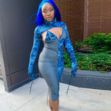 X01075M 2021 autumn/winter women's high-necked long-sleeve tops and Sexy V-neck dress Hot style two pieces set in stock