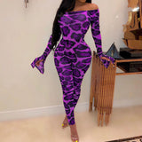 2020 Leopard print two-piece shoulder horn sleeve set