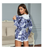 X00642M New hooded long-sleeved coat and shorts tie-dye printed suit women leisure home sports set