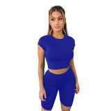 Sexy 2 Piece Sets Crop Tops And Biker Shorts Bodycon Matching Set Fitness Summer Women Clothing