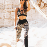 X00312L New arrival women two-piece set+Leopard print Mosaic sports bra tights two-piece set