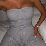 Cotton Knitted Sexy Jumpsuit Women Off Shoulder Bodycon Rompers Womens Jumpsuit With Belt Fashion Long Pants Jumpsuits