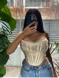 X00105M women fashion gauze corset crop top club party evening clothes Sexy Tee Shirt Summer