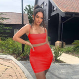 Women Summer Fashion 2020 2Pcs Crop Top Sexy Bag Hip Pleated Two Piece Outfits Skirt Set