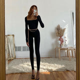 Autumn and winter new design sense of the niche jumpsuit+Sexy slim jumpsuit with square collar