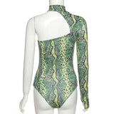 X00586V Autumn 2021 one shoulder sleeved sexy backless snake-print slim onesie