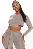 X00130M Summer women fashion casual crop top and shorts Solid-colored long-sleeved tracksuit