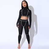 XXL Green Black Women fitness sport two piece set top leggings striped patchwork fashion womens tracksuits