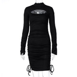 Hot style sexy rope hollowed-out dress for women 2021 autumn new long-sleeved slim skirt