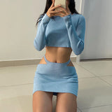 X00610M Fashion sexy suit for women 2021 Autumn new long-sleeved crop top hollow-out skirt