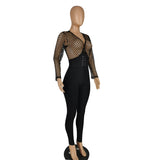 New arrival hot sale women jumpsuits+Fashion mesh spliced deep lady's jumpsuit