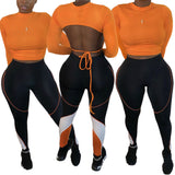 X00683M Phoenix Casual round neck back hollowed-out band splicing trousers two pieces